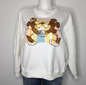 Disney Minnie & Mickey embroidered rainbow white long sleeve sweatshirt XL